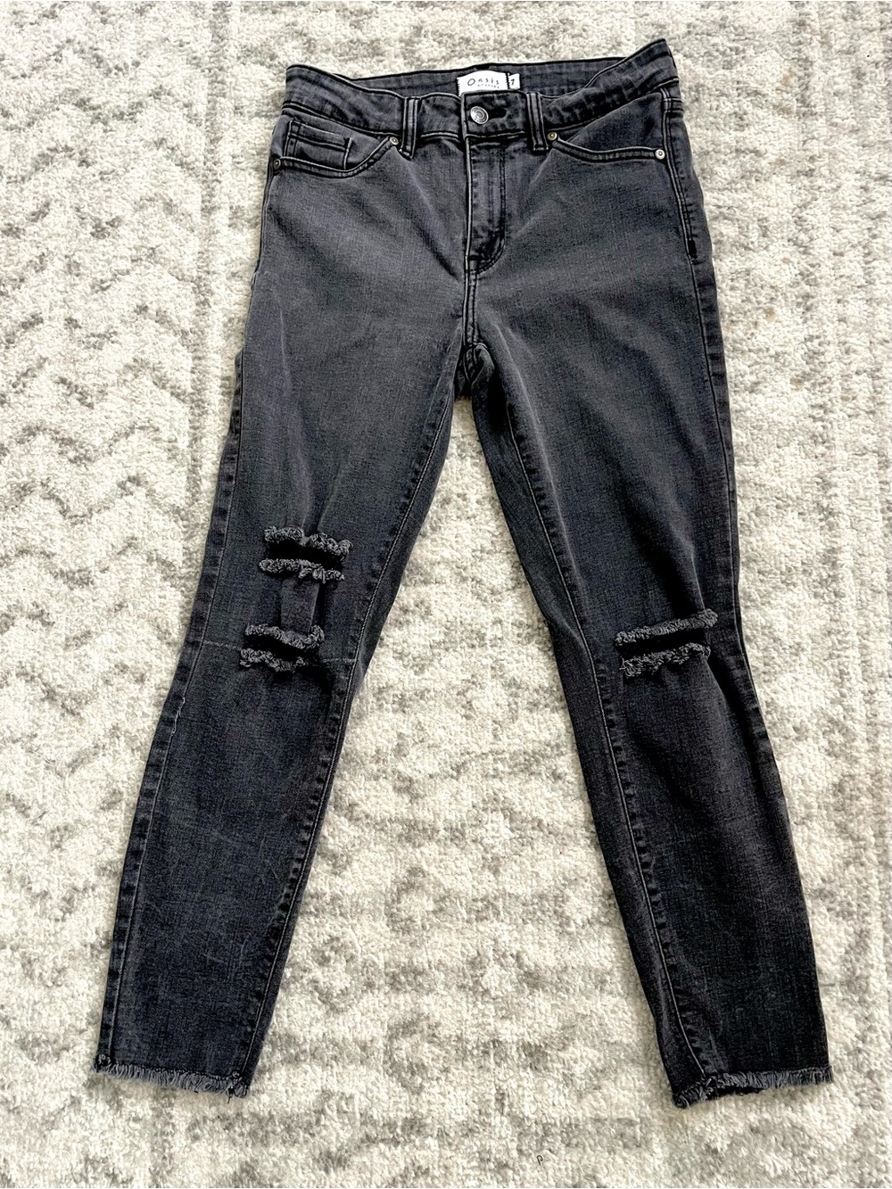 Oasis by Eunina Distressed‎ High Rise Skinny Jeans - Washed Black - Size 7